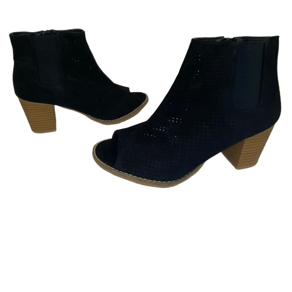 Sonoma Women’s Black Open-Toe Block Heel Perforated Bootie Size Zipper Size 8M - Picture 8 of 11